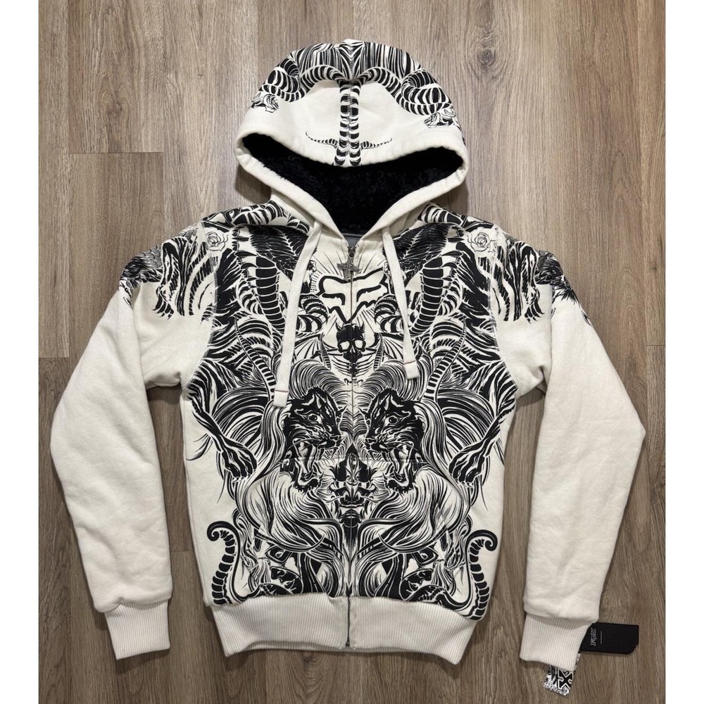Y2K Fox Racing Sasquatch‎ Full Zip Faux Fur Hoodie Size S
